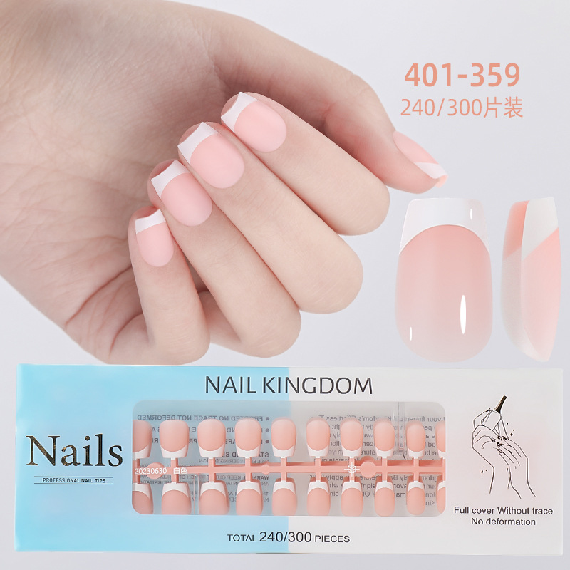 Nueva caja de uñas de uso francés transfronterizo con uñas falsas, piezas de uñas semiacabadas, pegatinas francesas sin costuras mate 240 piezas
