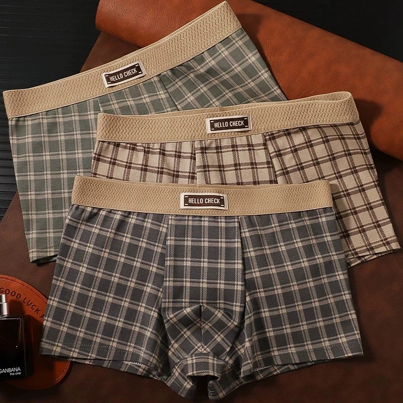 Retro striped, artistic style, Scottish plaid boxer briefs for young men, comfortable and breathable, with a skin-friendly fabric
