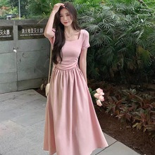 元气少女连衣裙夏季2024新款韩版气质设计感别致显瘦粉色a字裙