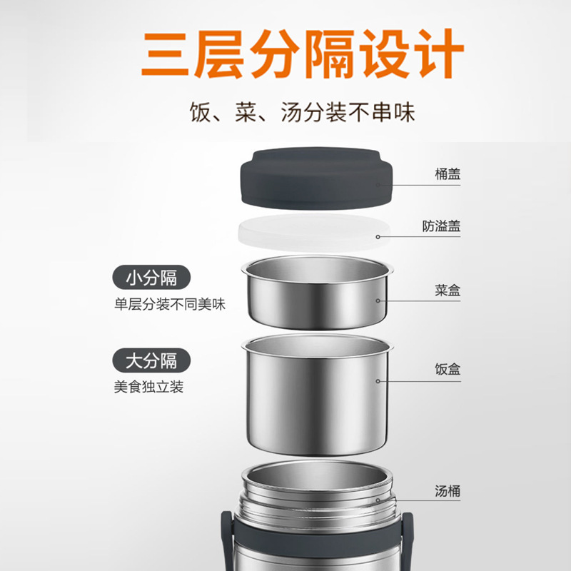 苏泊尔（SUPOR） 304不锈钢提锅三层便当餐盒分层1.5升KF15A1|undefined