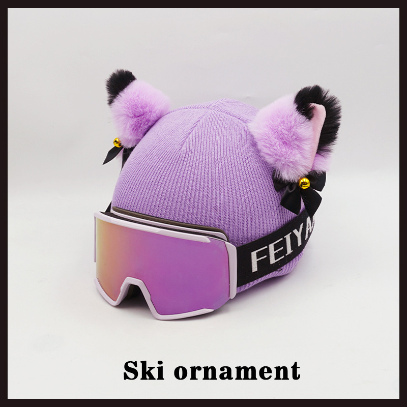 Cute Ski Helmet Cover with 3D Black and Purple Bell Cat Ears