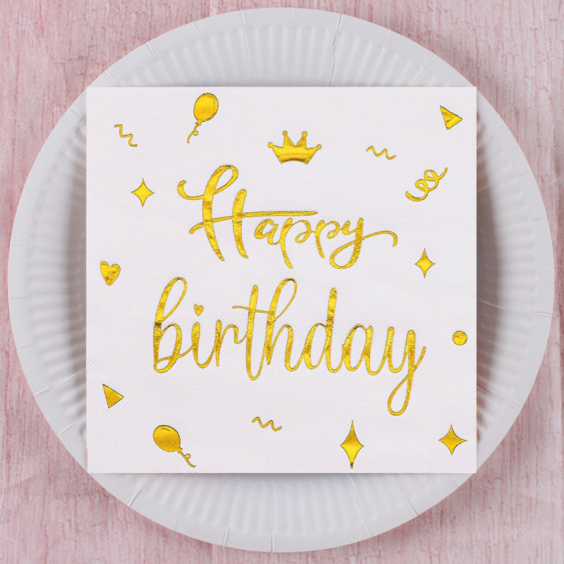 Exclusive color printing and hot stamping disposable paper towels for newlyweds, hotel napkins, happy birthday pink party paper towels factory