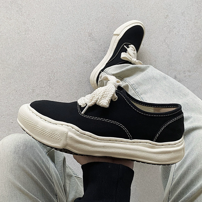 Классические минималистичные парусиновые туфли с низким берцем, нишевые туфли неправильной формы, модные повседневные туфли в японском стиле на толстой подошве, увеличивающие рост