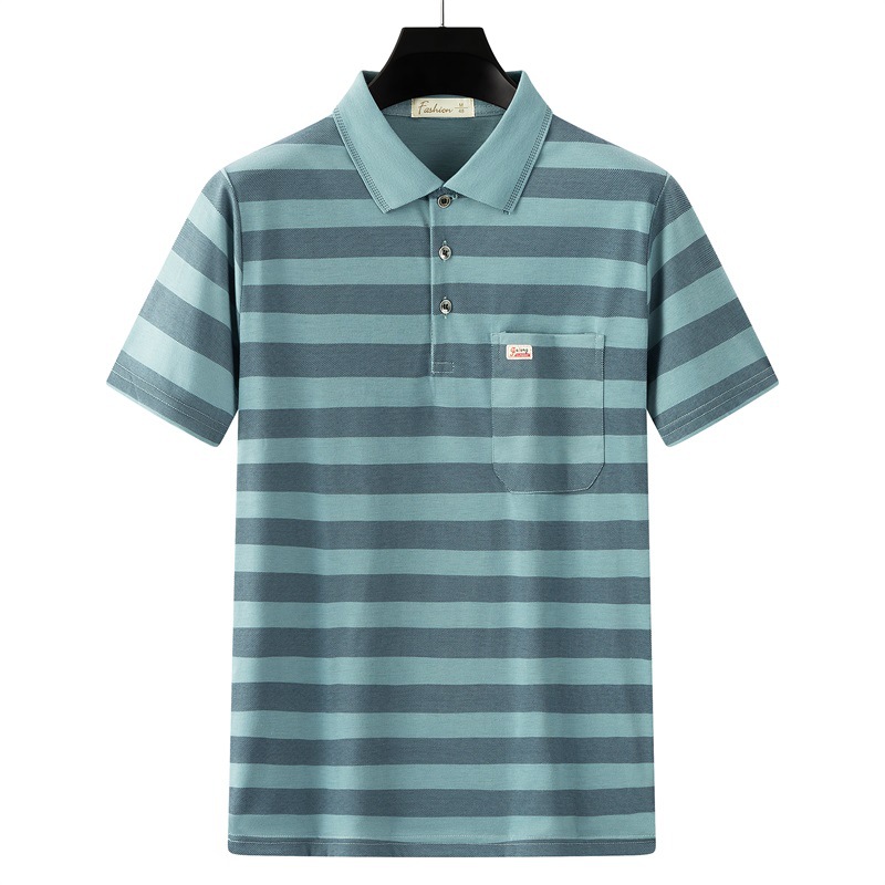 De mediana edad impreso Polo camisa de manga corta de los hombres de solapa papá verano camiseta a rayas de algodón mercerizado camiseta ropa de los hombres al por mayor