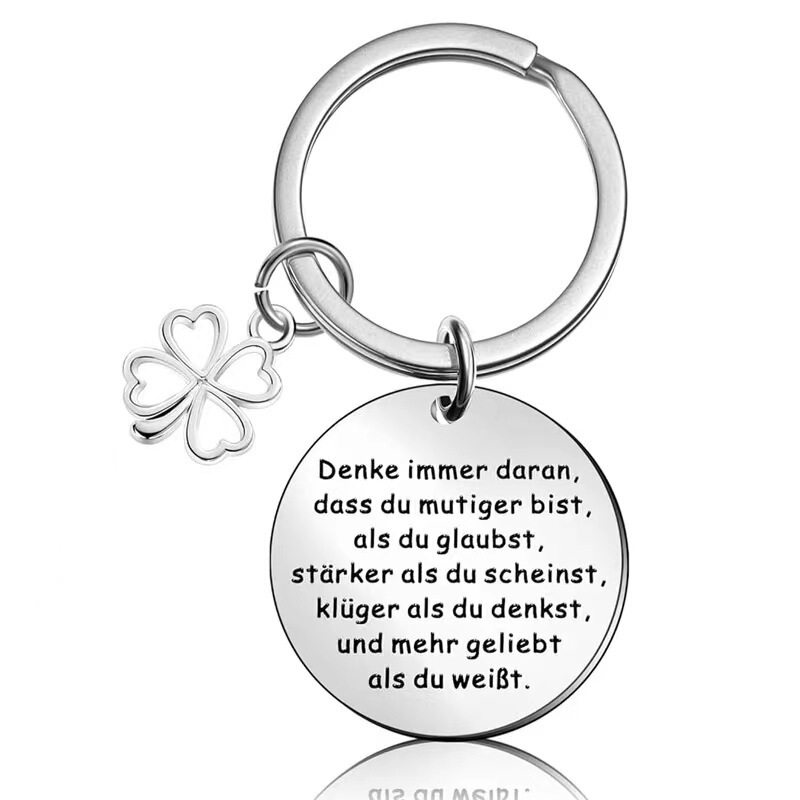 Cross-border hot stainless steel lettering key chain lucky charm key ring for friends, colleagues inspirational gift birthday