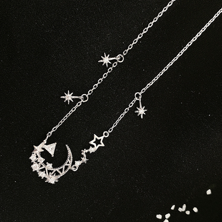 Collana luna e stella con brillanti da donna in argento_voghion.com