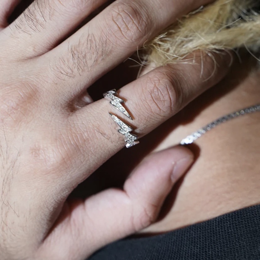 Men's Stackable Lightning Ring Full Diamond Trendy Open Band_voghion.com