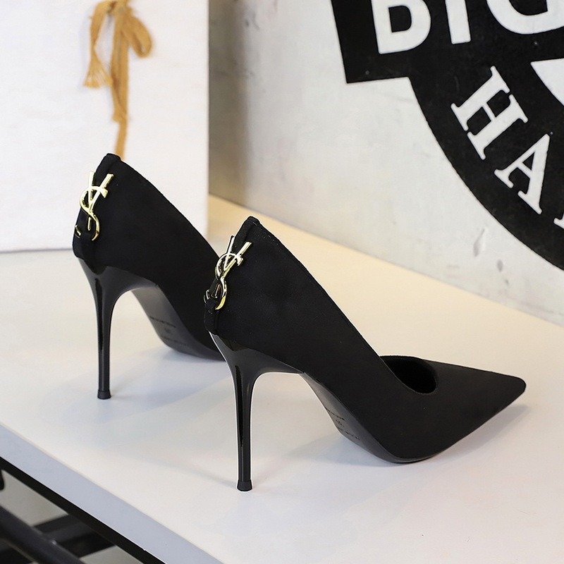 2279-2 Korean Style Fashionable High-Heeled Shoes for Women with Pointed Toe Shallow Mouth Suede Stiletto Heels and Metal Decoration Slip-On Shoes for Women 2279-2 Korean Style Fashionable High-Heeled Shoes for Women with Pointed Toe Shallow Mouth Suede Stiletto Heels and Metal Decoration Slip-On Shoes for Women