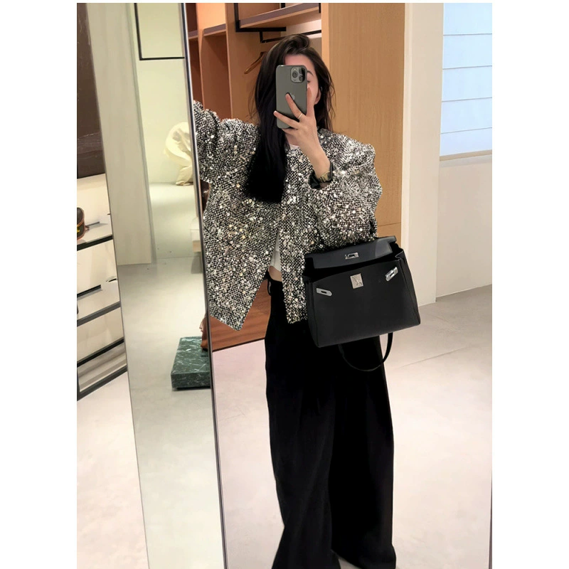 Роскошная блестящая куртка в стиле Шанель, новинка весны-осени 2025 года, элегантный свободный короткий жакет для светских львиц