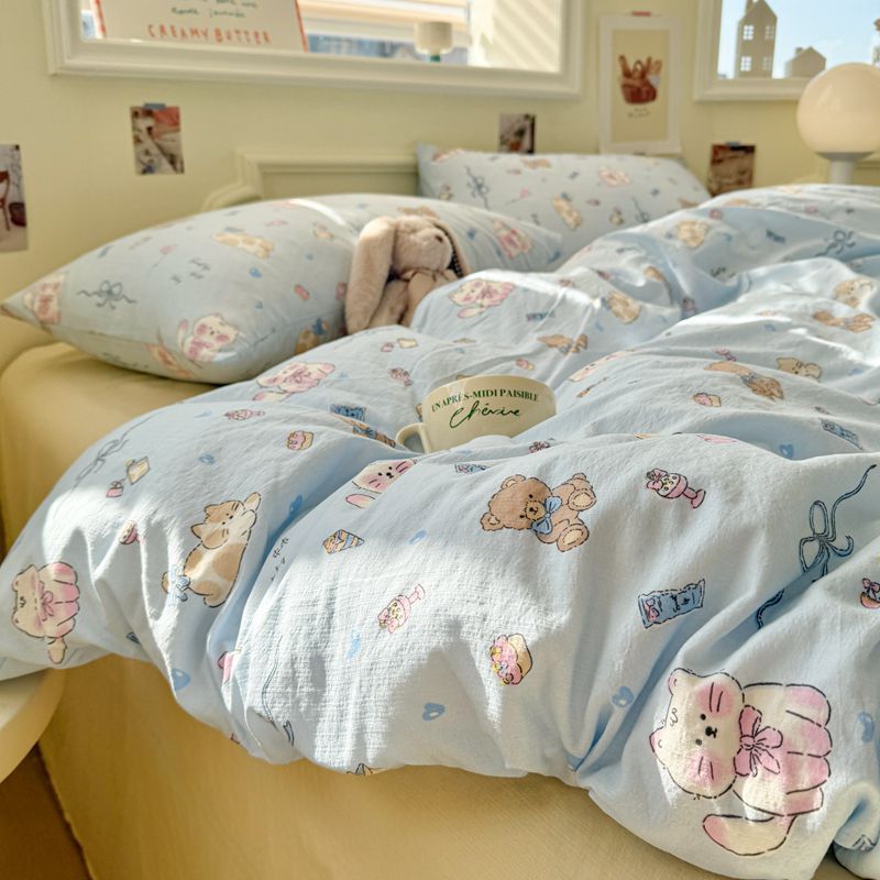 A clase madre y niño cama de doble hilo cuatro piezas de sábanas cubierta dormitorio de estudiantes cubierta de algodón cubierta de tres piezas de ins viento