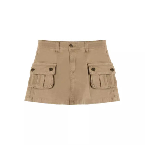  Summer Slimming American Style Skirt High Waist A-Line Short Skirt in Khaki Denim for Girls