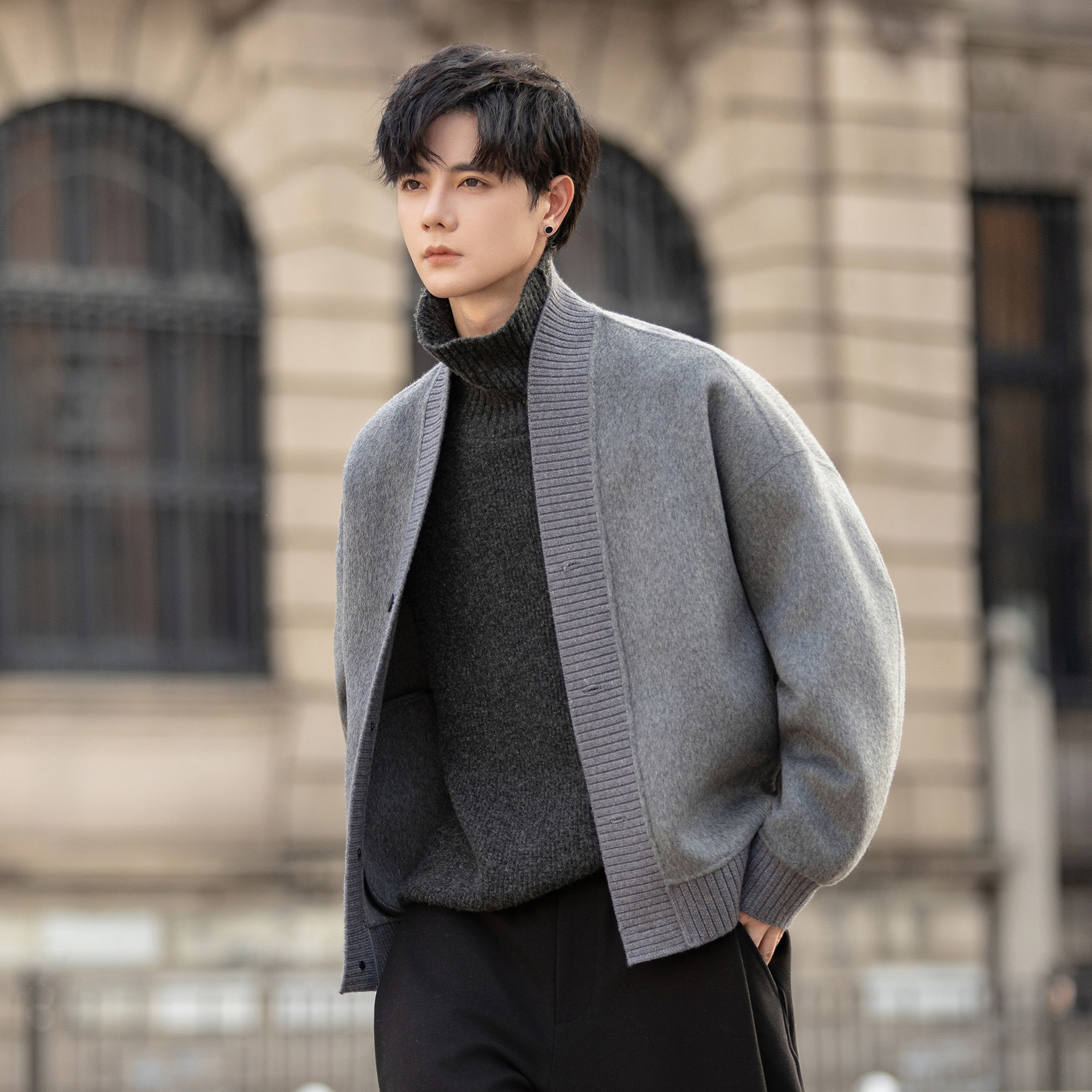 F5005 Wool Blended Woolen Jacket Chinese Style Cardigan Style Short Double-Sided Woolen Top Loose and Casual