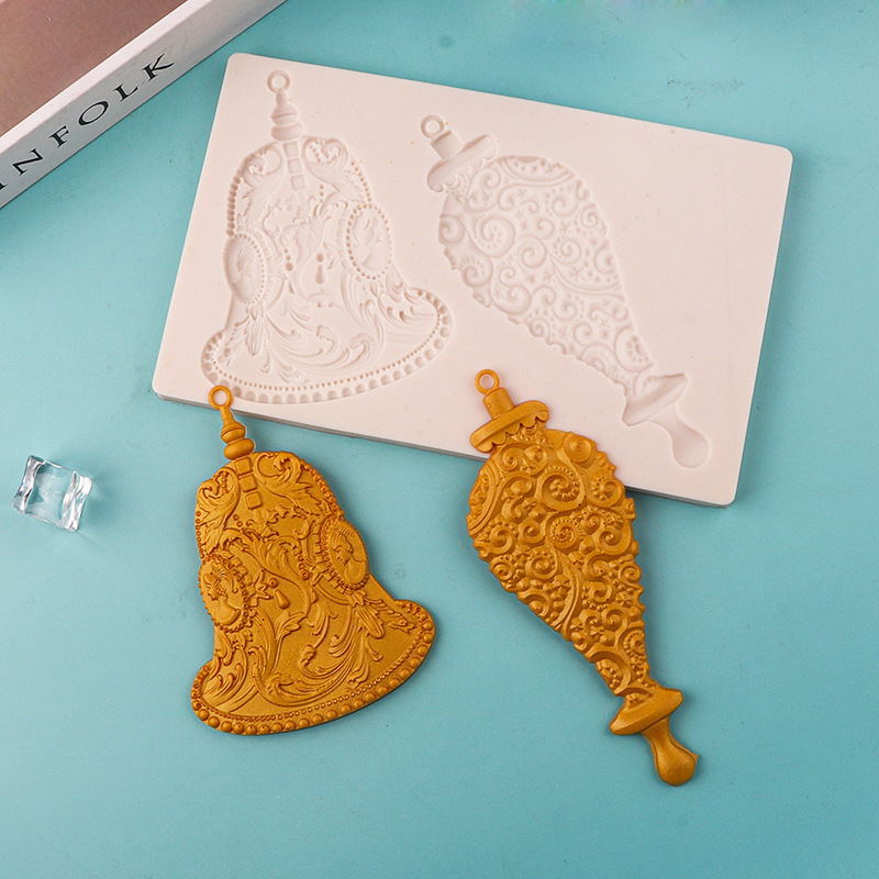 Molde de silicona Silver Bell Fondant chocolate molde de pastel decorativo molde de arcilla ultraligero epoxi herramienta abrasiva para hornear