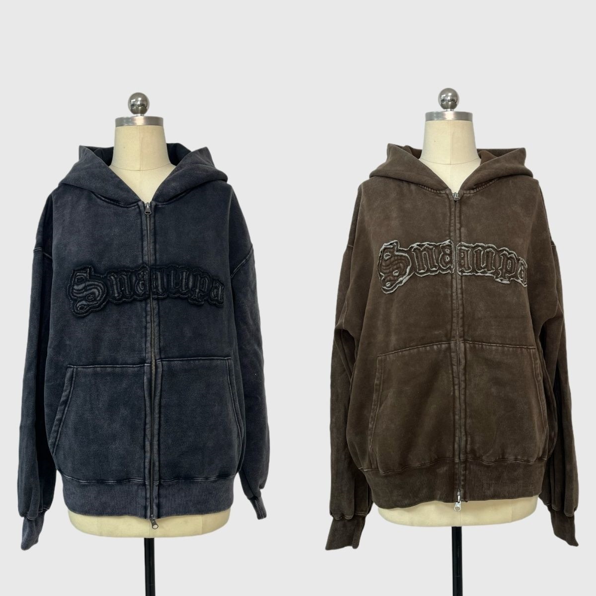 【Direct from Factory】Washed and Distressed American Retro Vintage Sweatshirt with Fleece Lining and Hood