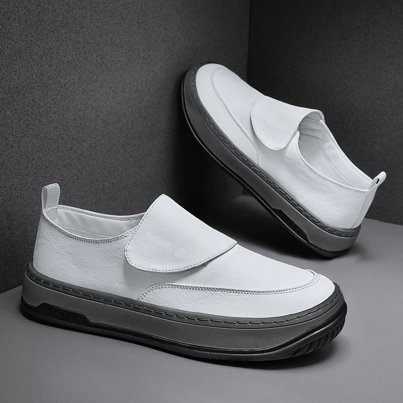 summer footwear, low white shoes english style with velcro for leisure
