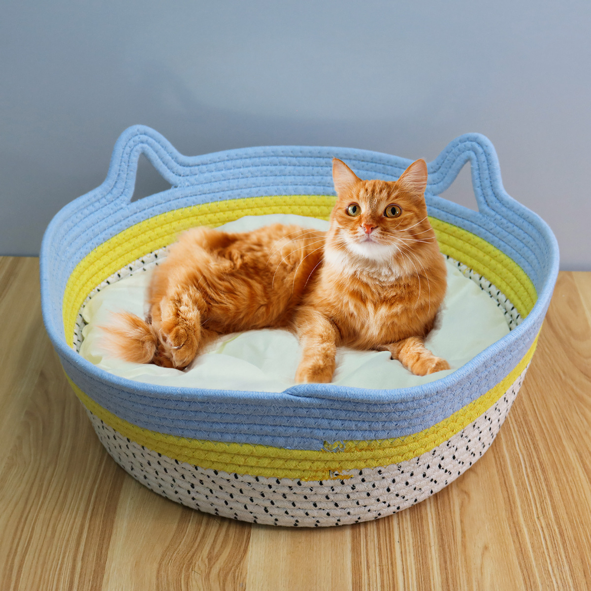 Cama tejida para gatos Four Seasons Cama universal para mascotas Algodón y lino Desmontable y lavable Cama para gatos Almohadilla para dormir Cama para perros Nido fresco de verano