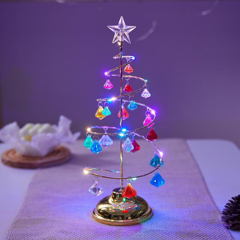 Decoración de Navidad de hierro forjado luminoso escritorio árbol de Navidad cristal árbol de Navidad luz de noche decoración de regalos de Navidad