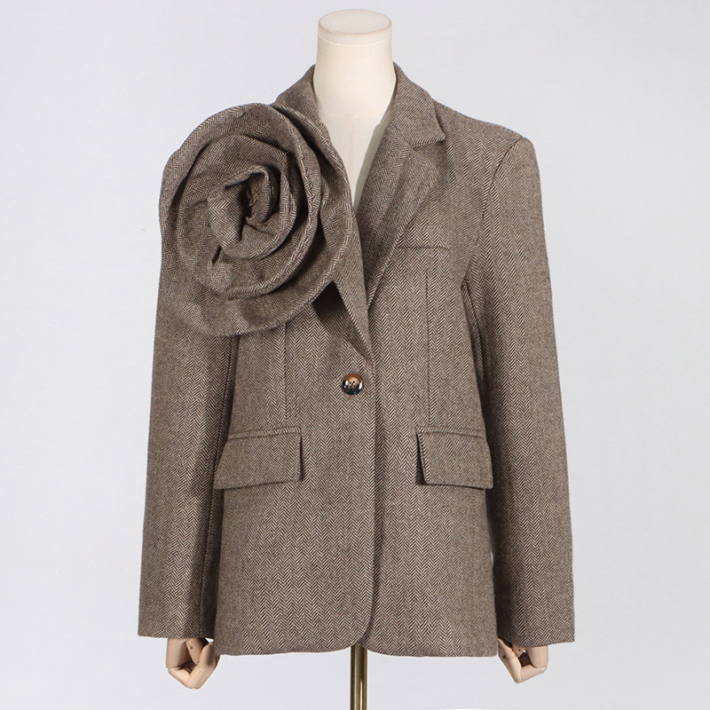 Women's Clothing Spring New Artistic Retro Three dimensional Flower Loose Design One button Solid Color Suit Jacket for Women_voghion.com