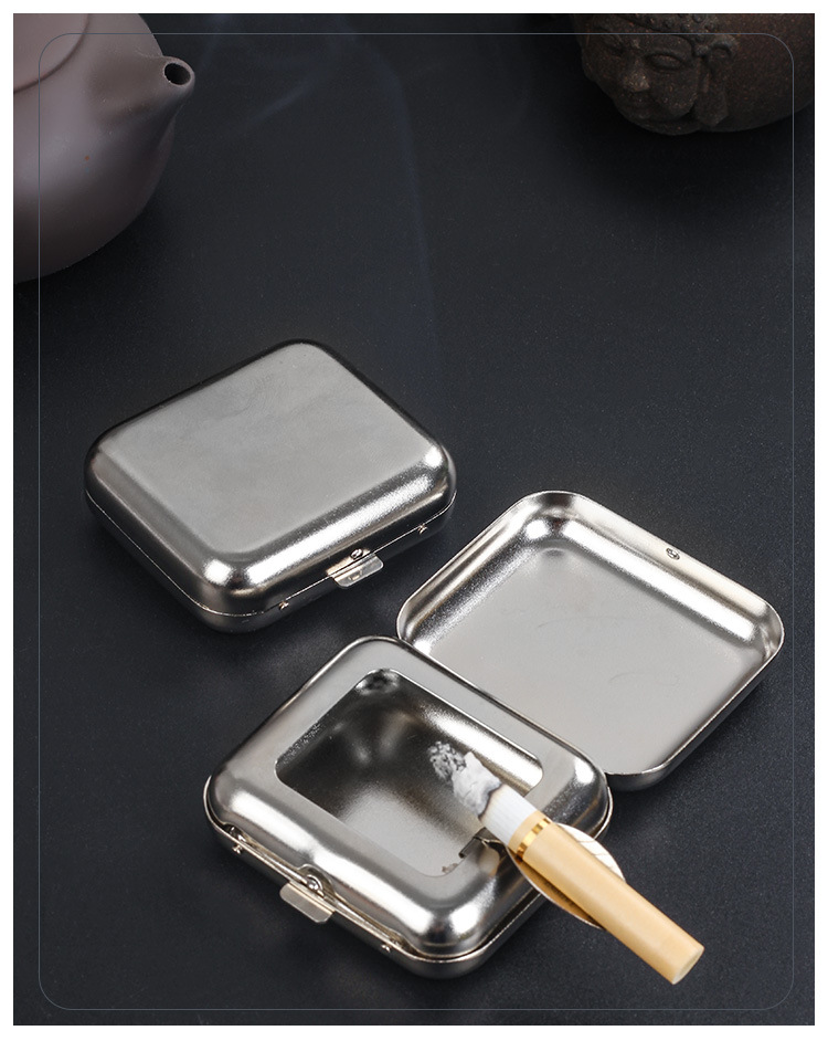 Edelstahl Quadratisch Silber Einfache Tragbare Mini-aschenbecher display picture 1