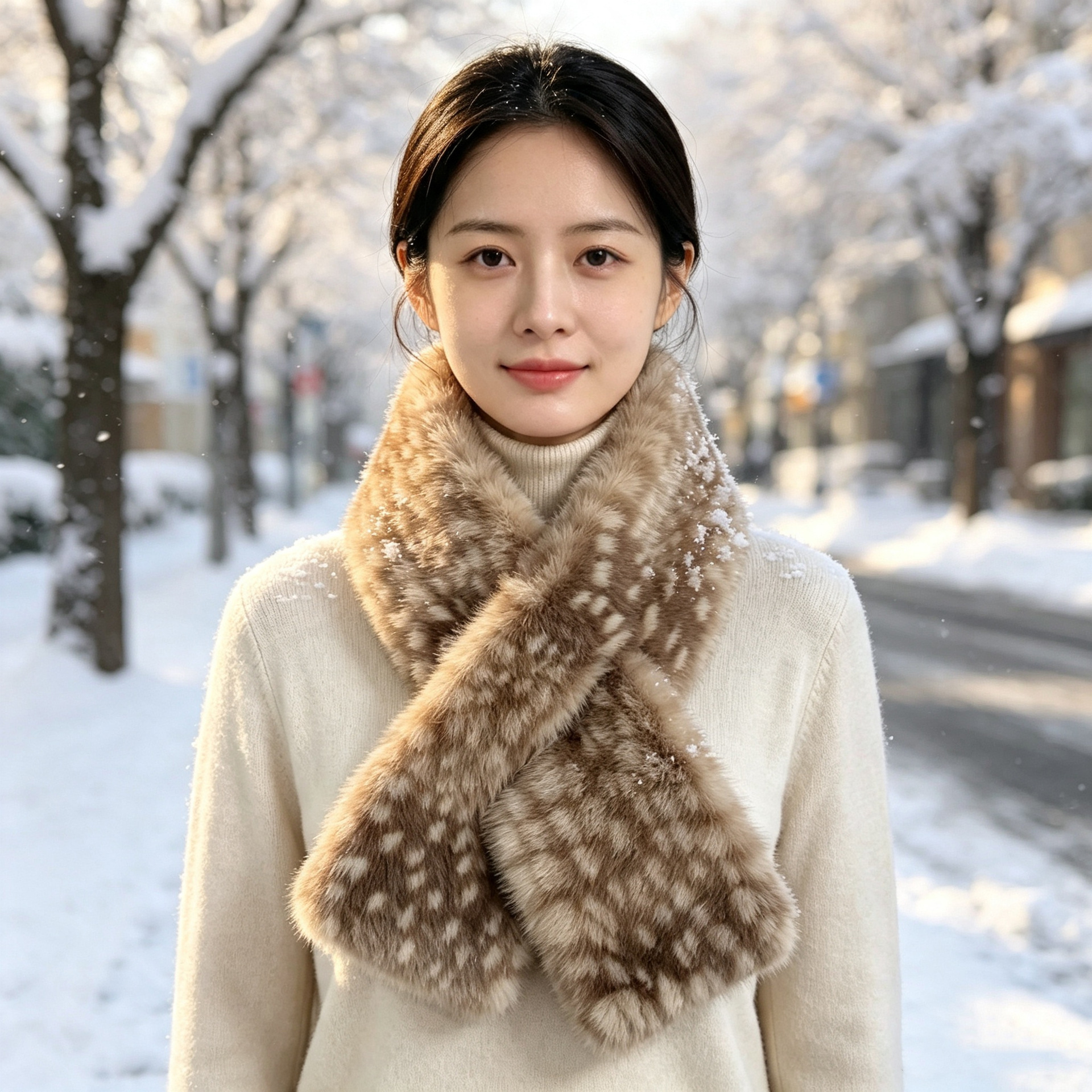 Cute and warm plush scarf with deer pattern, perfect for Christmas decoration, fashionable and versatile for everyday use, creating a cozy atmosphere