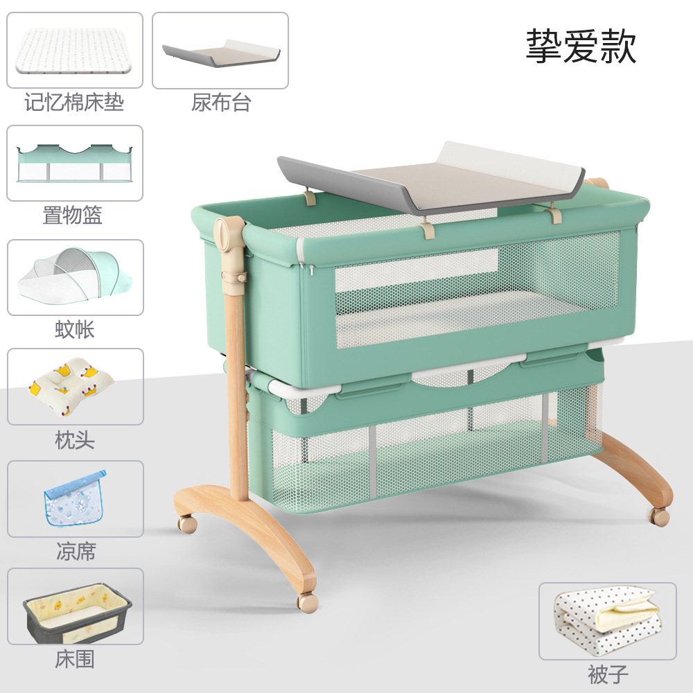 Cama de bebé móvil portátil cuna cama plegable multifuncional BB cama para recién nacidos empalme cama grande
