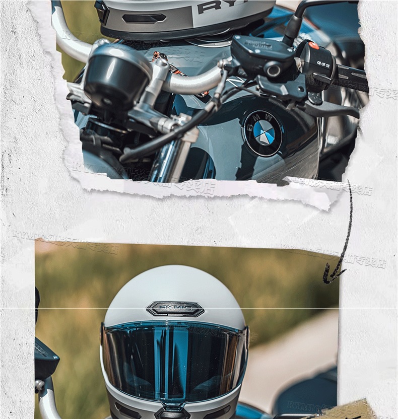 Rymic Retro Cruise Full-Face Motorcycle Helmet Men's and Women's Motorcycle All-Season Safety Helmet Bluetooth Slot 3C Certification