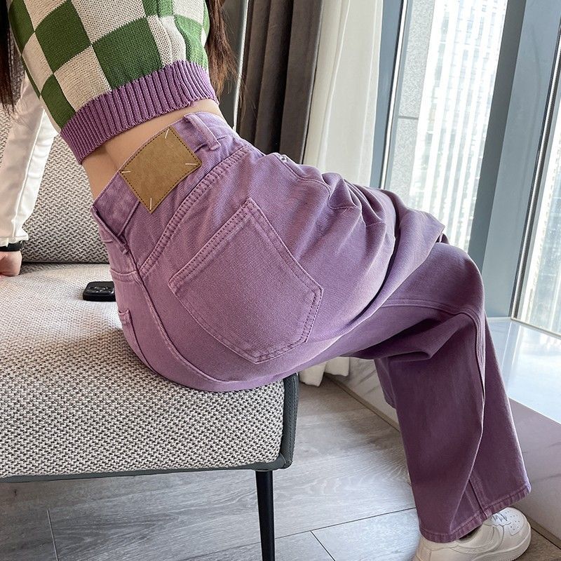 2025 Autumn/Winter Purple Wide-Leg Jeans for Women High-Waisted Loose Slimming Ins Style Straight-Leg Pants Long Pants Guangzhou Shisanxing