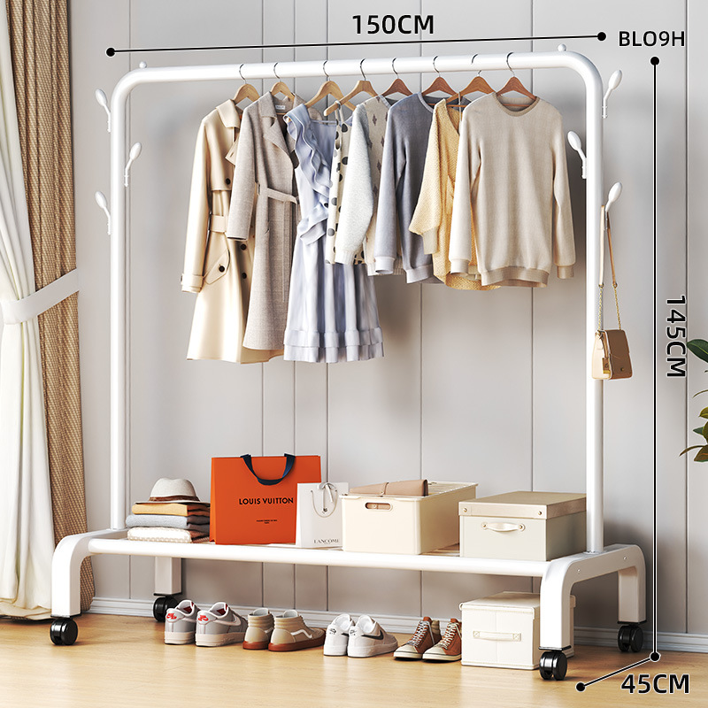 단극 150cm 흰색 도르래 수납선반 옷걸이 6개