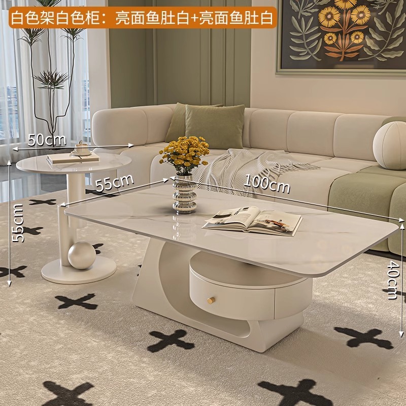 Crema rectangular madera tabla de mesa de mesa de roca lujoso moderno simple hogar pequeño sala de estar nueva mesa de alta calidad