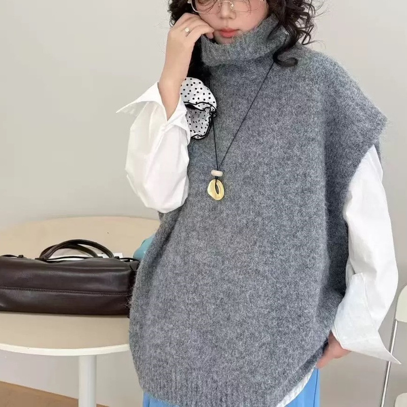 韩系高领背心毛衣女2025新款秋冬慵懒风松弛感叠穿上衣马甲女外贸|undefined