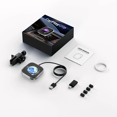 New Model with Screen, Wired to Wireless Carplay Portable Adapter for Apple Screen Projection (Simsiz CarPlay və Android Auto) - silver-frame-regular-shipment