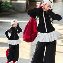 跨境外贸童装中大童新款套装2025新款秋装儿童拼色立领外套工装裤