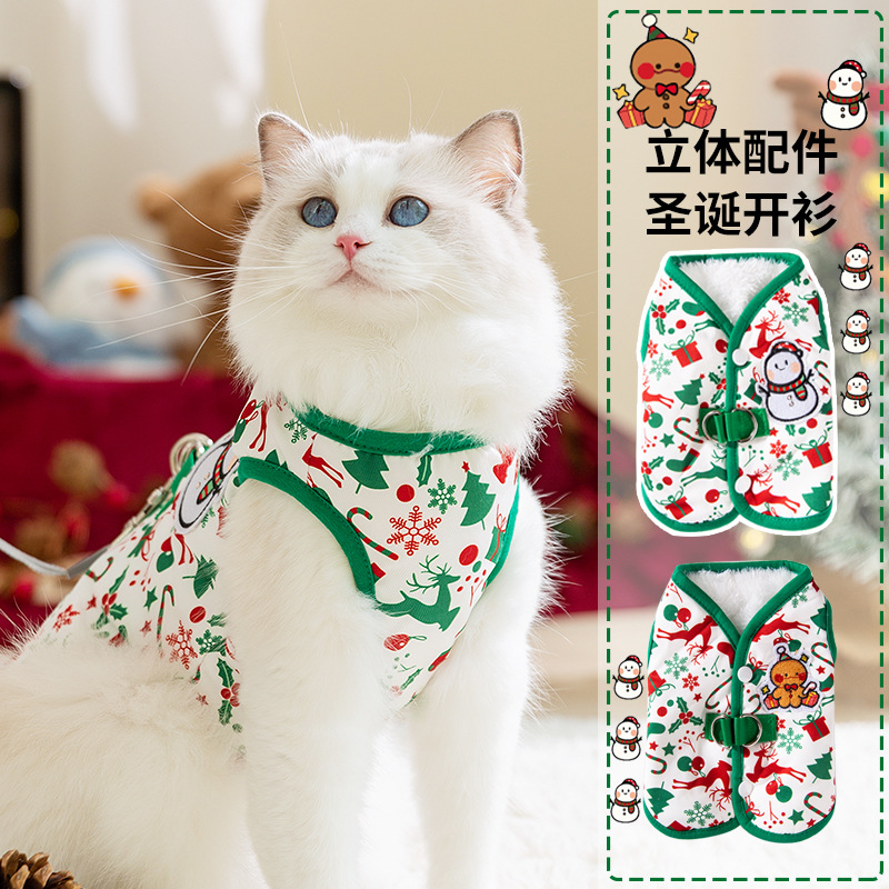Muñeco de nieve verde galletas hombre de Navidad Cardigan chaleco gato vacaciones divertidas ropa de invierno ropa de gato mascota