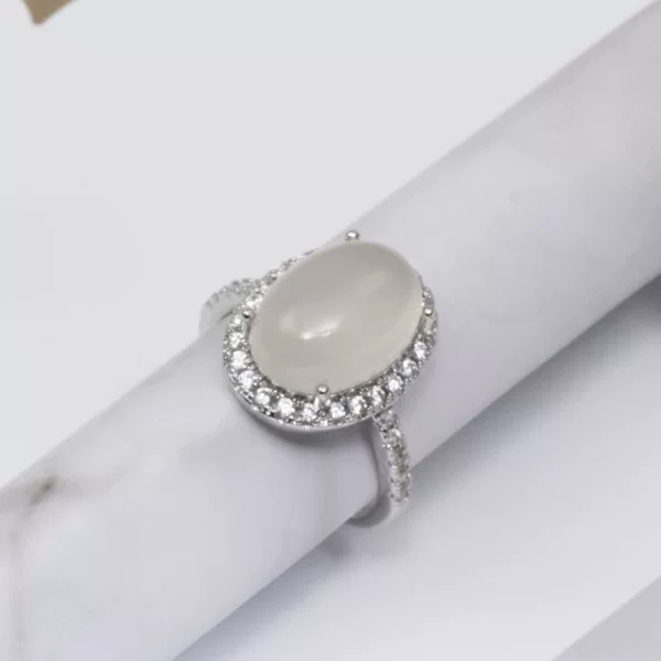 New High-end Artificial Semi-precious Amethyst Pink Crystal Chalcedony Semi-precious Oval Ring Women's Vintage Finger Ring