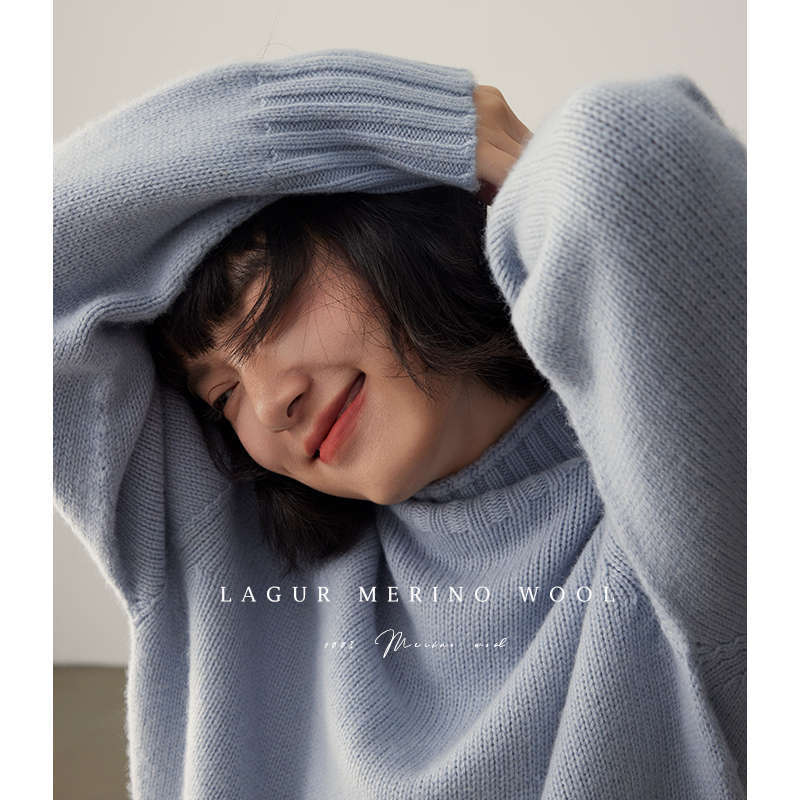 Cream Color Super Heavy Industry 100 Merino Wool All-match Sweater Loose Knit Top Women's Top