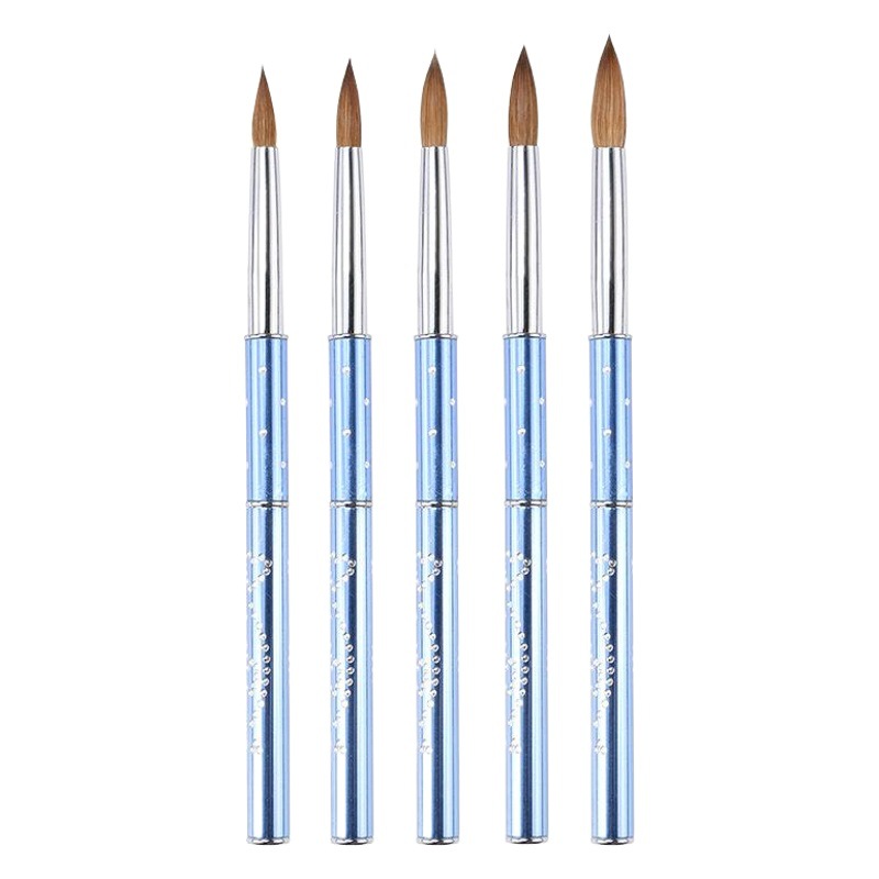 Concubina cepillo de uñas 30% contenido de uñas de pelo de visón talla de la pluma de metal azul taladro varilla de uñas pluma de pintura de cristal