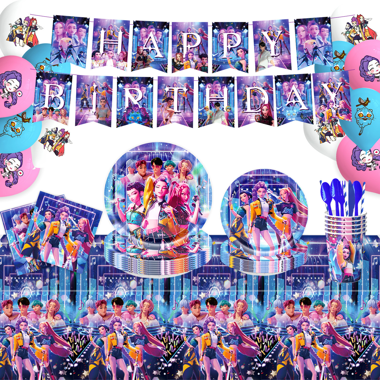 Amazon KPOP Blue Cacería de Brujas Temática Fiesta de Cumpleaños Bandera Tarjeta de Balón Set Decoración