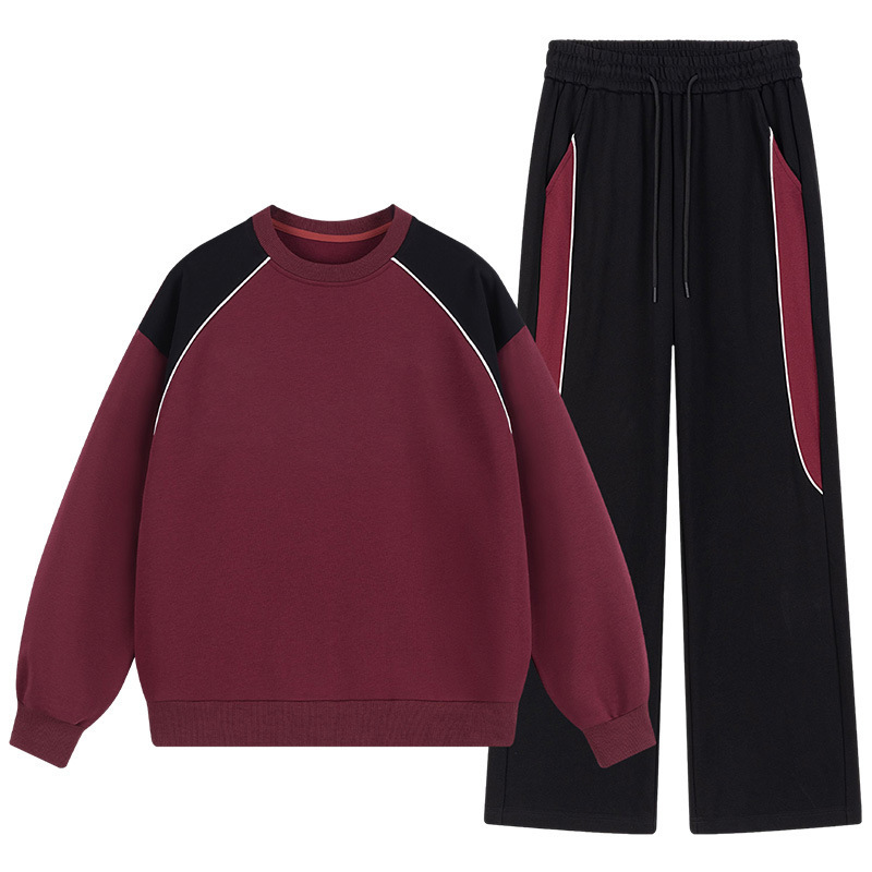 Mayorista 25 años de ropa casual para hombres primavera y otoño nuevo suelto suéter de cuello redondo pantalones recto ropa deportiva dos piezas