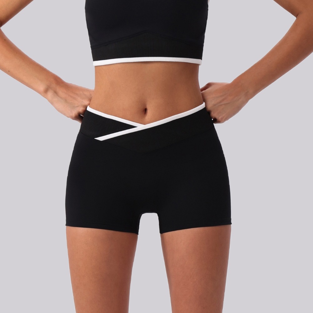 Nuevos cortos de yoga de cintura alta cruzada transfronteriza, desnudos apretados, pantalones deportivos de alta cadera para mujeres, pantalones de fitness