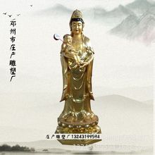 吉林白山神像厂 木雕贴金观音神像 白衣观音站像 善财童子神像