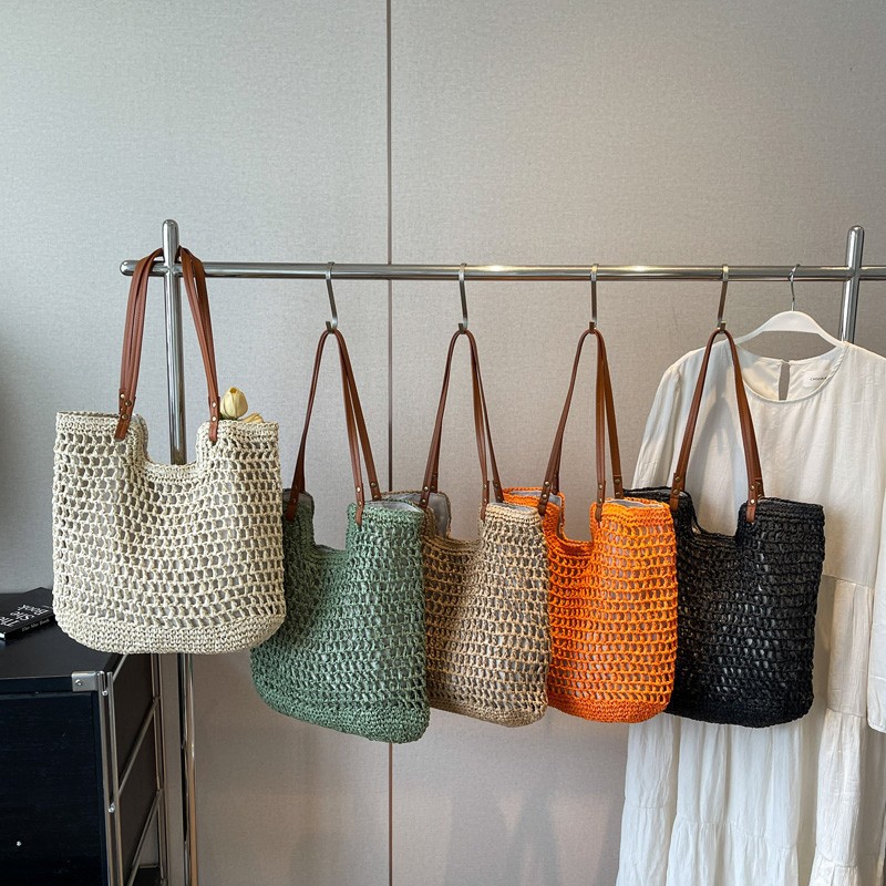 Bolsa de algodón de hombro casual de gran capacidad, nueva bolsa de malla hueca, bolsa de playa de vacaciones en la playa, bolsa de mujer