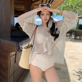 网红同款分体泳衣女夏海边度假感长袖三件套性感纯欲拍照泳装