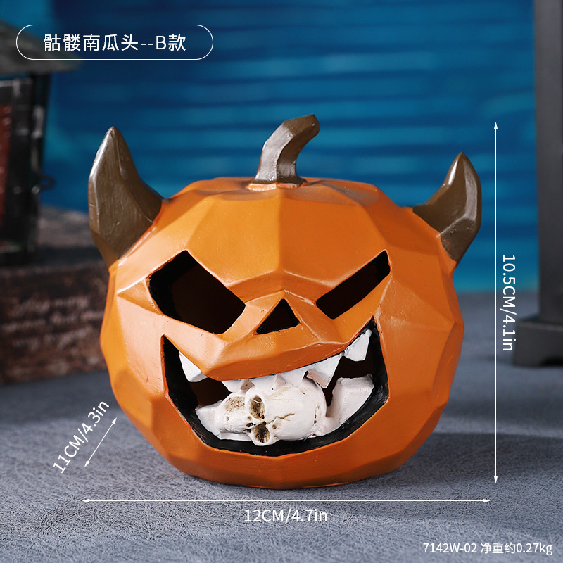  Halloween Pumpkin Skull Decorative Ornaments Resin Funny Pumpkin Head Small Ornaments Micro Landscape Photography Props