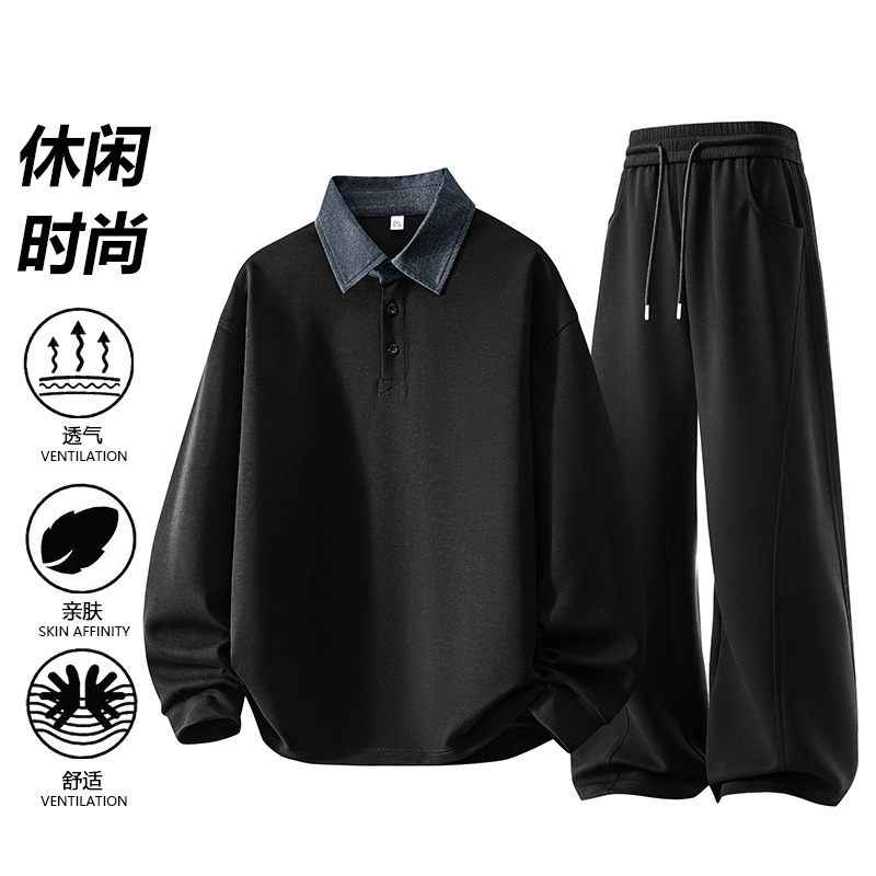 Primavera nueva explosión camiseta de cuello redondo set de pantalones para hombres moda versátil para aumentar el peso camiseta pantalones de dos piezas