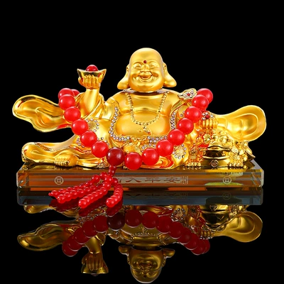 Maitreya Buddha fan Buddha – Car ornaments - crystal-bottom-20128cm900-grams-golden-maitreya-red-onyx