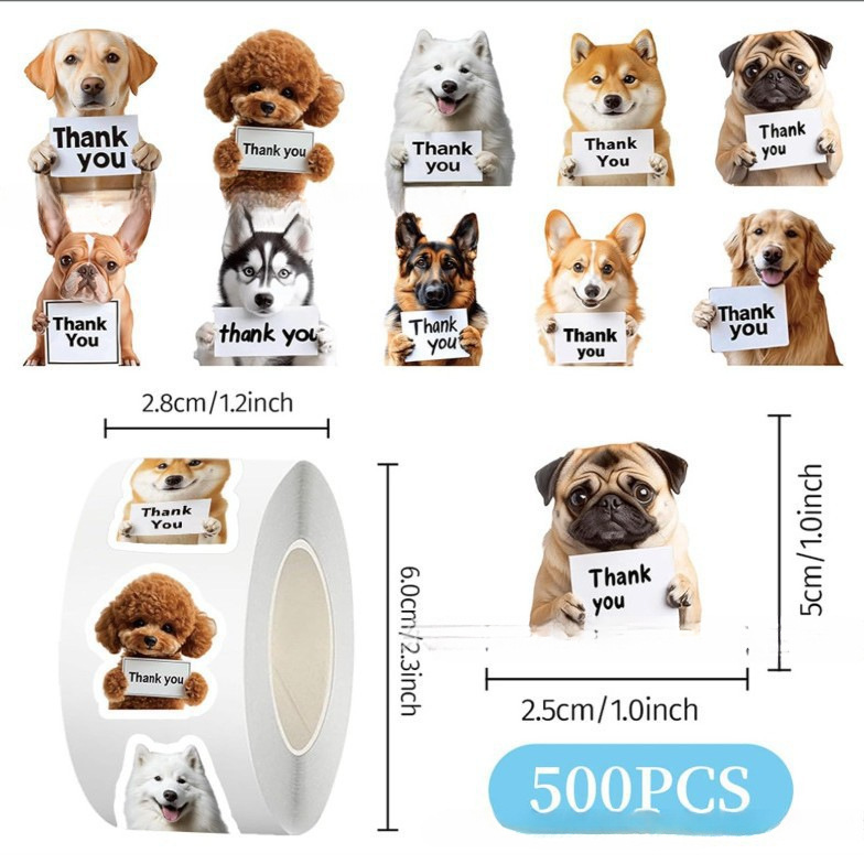 1000pcs Cute Dog & Cat Thank You Stickers可爱狗和猫感谢贴纸|undefined