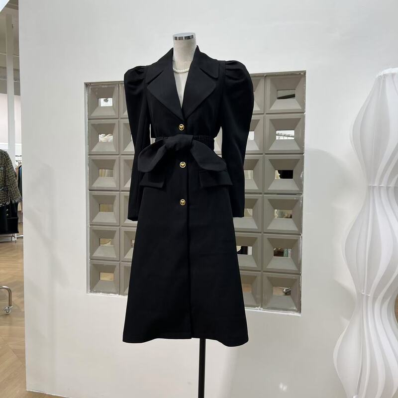 Amazon European Street Royal Sister Wind Autumn Trend Bubble Sleeve Hollowed Waist Leakage Niche Design Lengthen Jacket Large