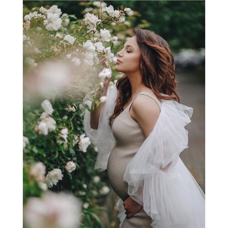 European and American pregnant women fashion white mesh long dress studio photography clothing sweet solid color loose dress