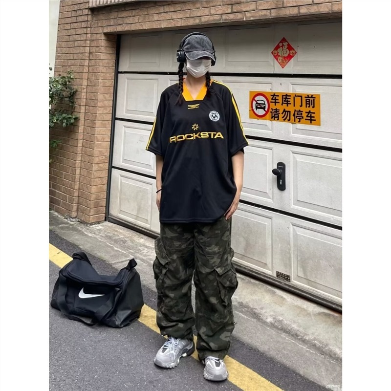 美式复古hiphop球衣短袖T恤男女款夏季高级感机车服痞帅半袖上衣