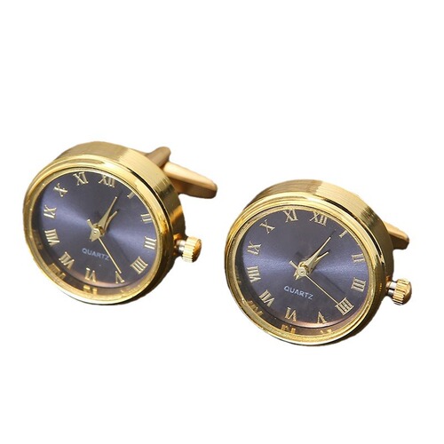 Men's light luxury clock cufflinks, classic French fashionable rotatable clock gold cufflinks, a must-have holiday gift